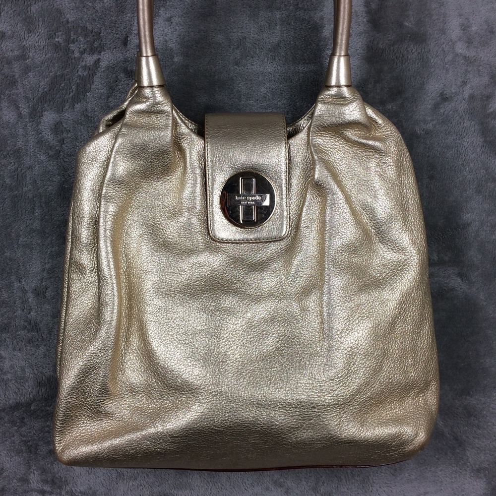 KATE SPADE Bag Gold Pebbled Leather Bexley Stevie Shoulder Turnlock Purse